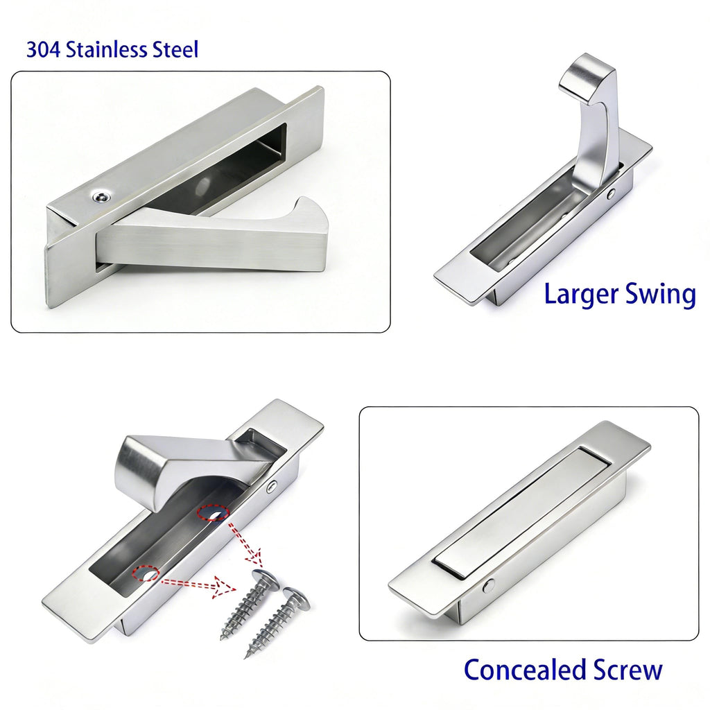 Pocket Door Handles Edge Pull,Flush Finger Hardware,Satin Nickel,1