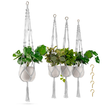 Macrame Plant Hanger [4 Pack] Indoor Outdoor Hanging Plant Pots Cotton Rope, Elegant, Garden