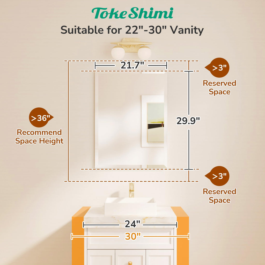 Bathroom Vanity Mirror Frameless with 1" Beveled Edge 22x30 in