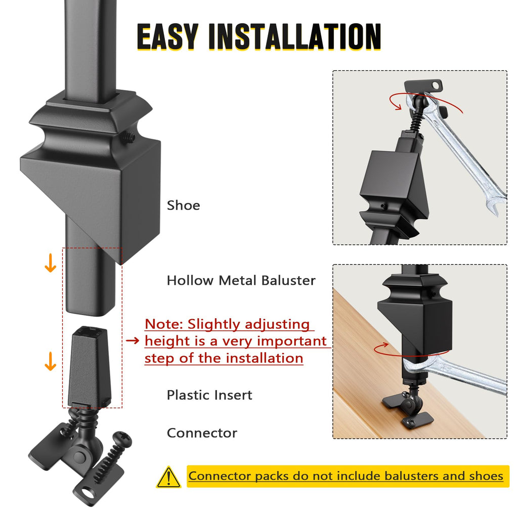 Baluster Connectors Adjustable Height and Angle Connectors for 1/2'' Square Balusters for Staircase Baluster (50Pack)