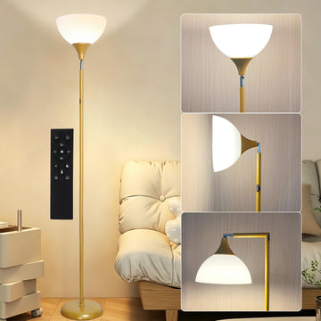 Torchiere LED Floor Lamp, 76" Adjustable light head with Remote, Gold