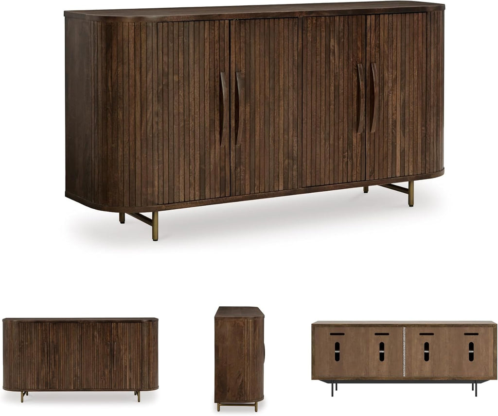 Amickly Contemporary 4-Door Accent Cabinet with 2 Shelves, Cord Management and Fluted Design, Dark Brown
