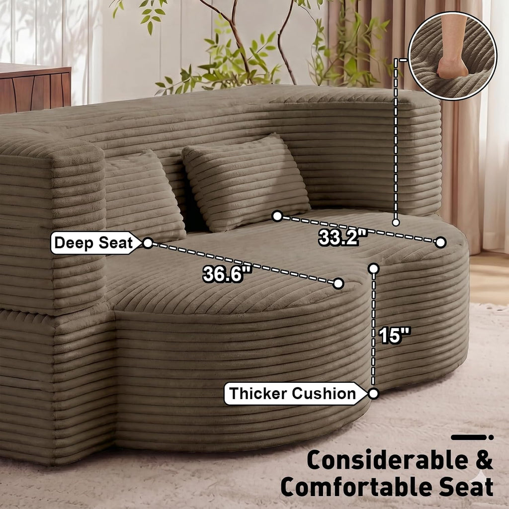 78" Convertible Futon Sofa Bed, Full Siz Corduroy Boneless Couch Bed, Brown | Sleeper Sofa Bed with Pillows & Deep