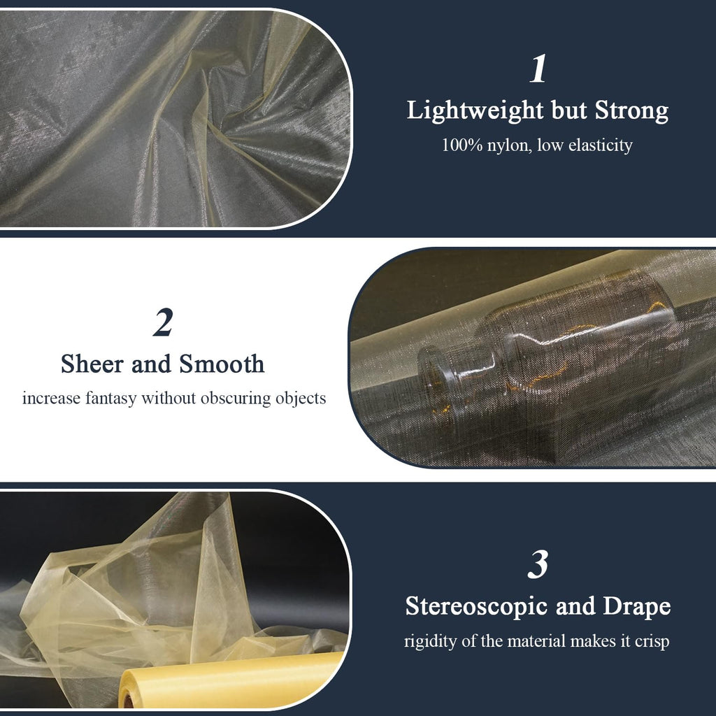 Gold Organza Tulle Fabric Rolls, 12" x 50 Yards (150 Ft), Crystal Sheer