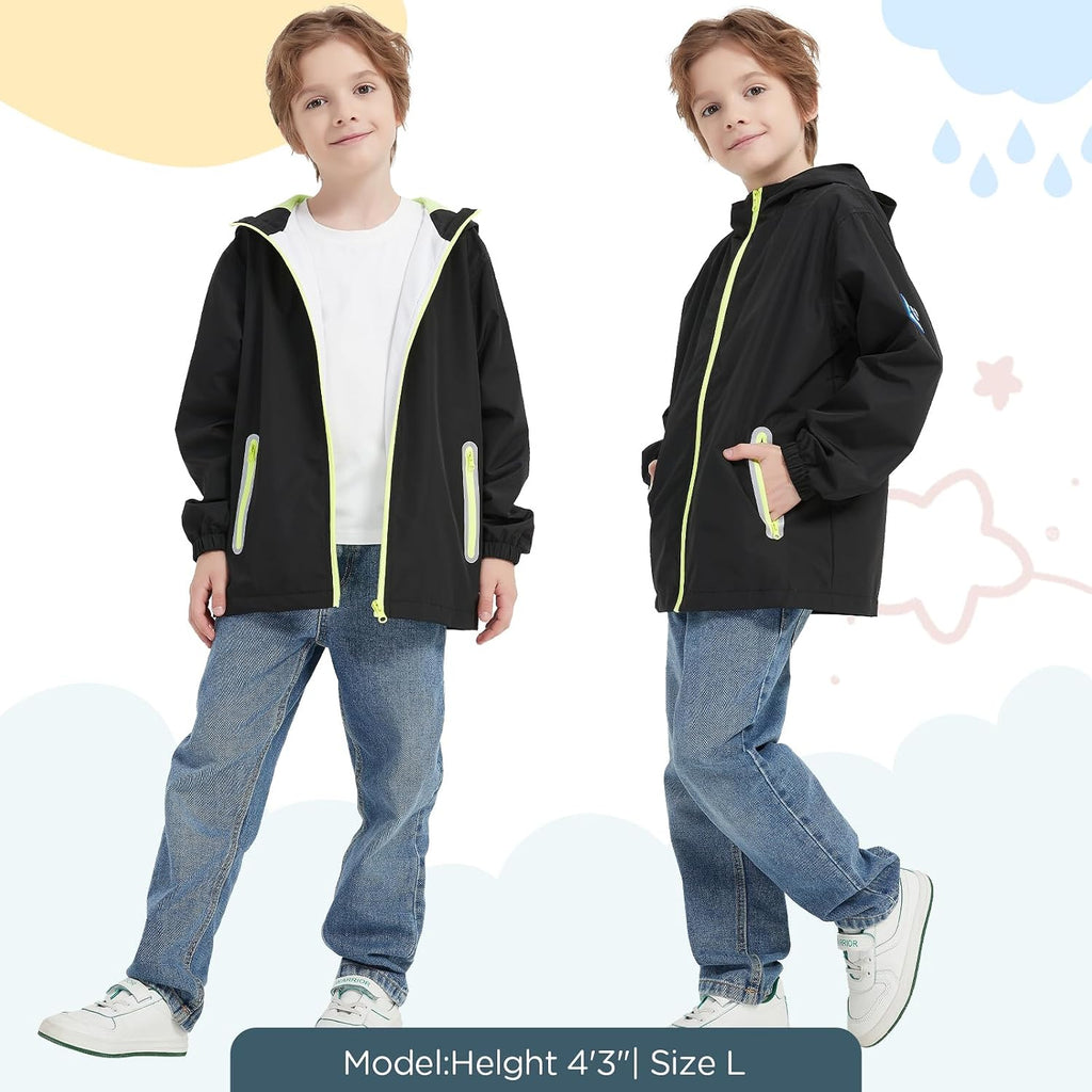 Rain Jacket with Air Vents Mesh Lined, Hooded Raincoats with Extended Brim for Boys Girls