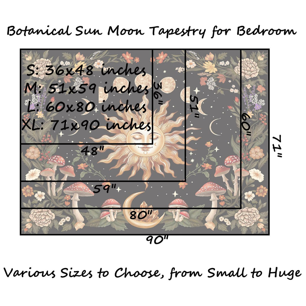 Burning Sun Wall Tapestry Moon Phase Tapestry Wall Hanging Witchy Room Decor Botanical Flowers Tapestries Aesthetic