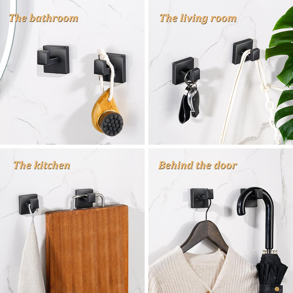 Bathroom Hardware Accessories Set 10 Pieces Matte Black Towel Bar Set 24 Inch, Towel Rack Rings Stainless Steel Bath