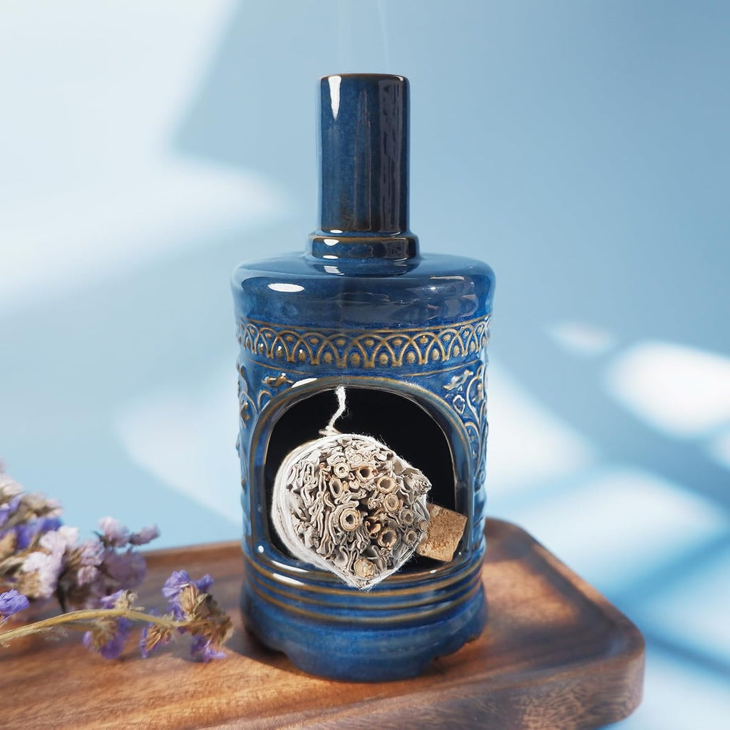 Bird & Flower Ceramic Palo Santo Chiminea,Sage&Cone Incense Burner