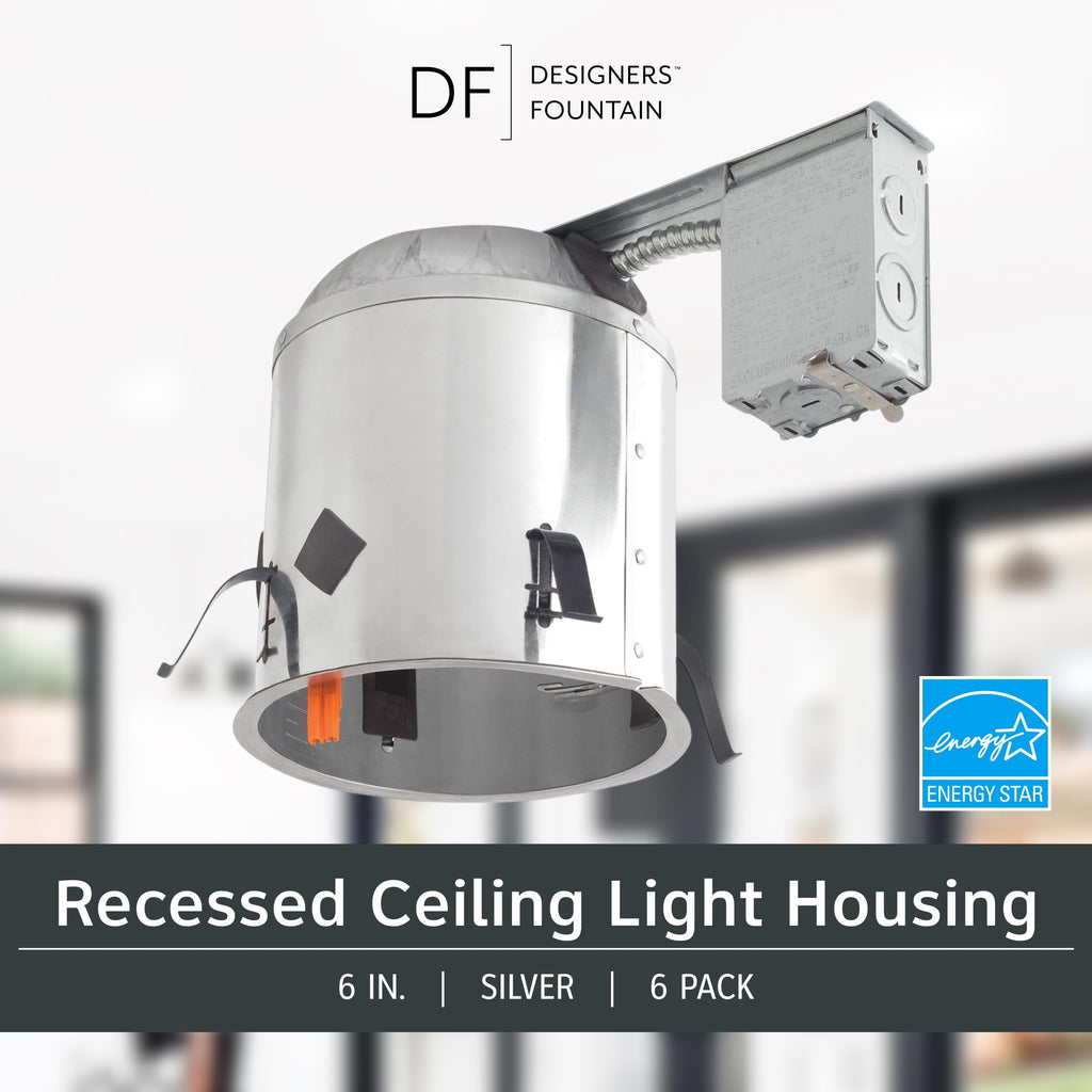 LED Recessed Ceiling Light Housings 6 Pack, 6 Inch IC Shallow Remodel Can Housing Set for Recessed Lights, 10 AWG