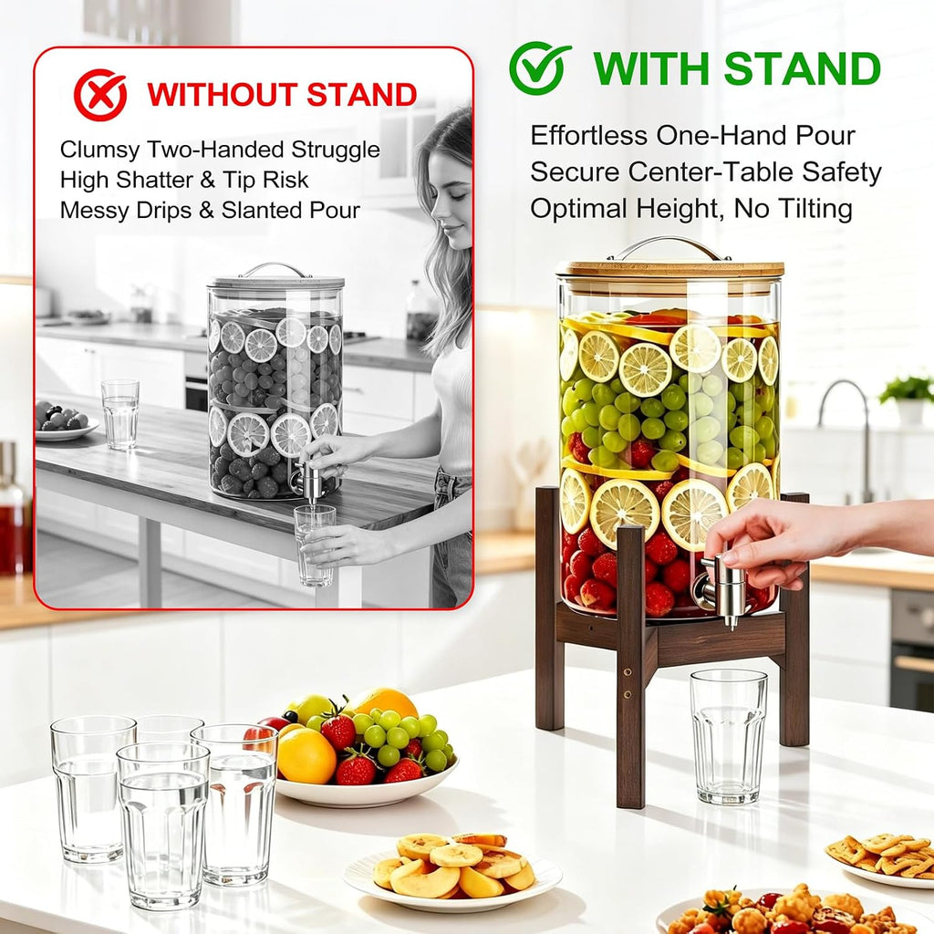 Adjustable Bamboo Drink Dispenser Stand, Water Dispenser Holder for 2-5 Gallon (8-12 Inch), Beverage Stand