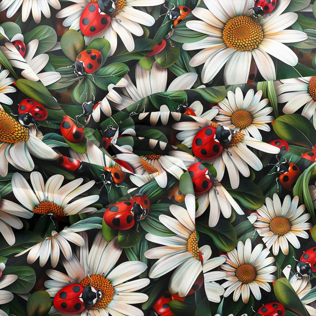 Daisy Flower Fabric for Decoration, Cute Ladybug Animal Sewing Fabrics for Room Decor Soft Polyester No
