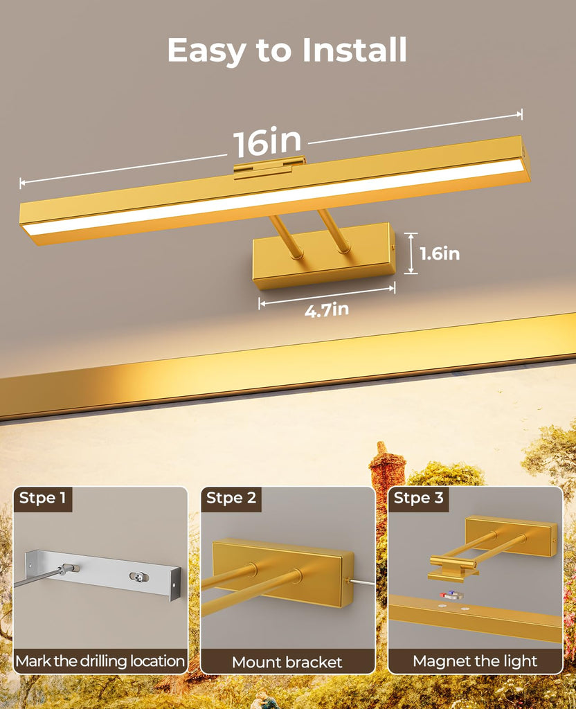 Picture Light for Wall, 16in Battery Wall Sconce Art Light CCT Dimmable Magnetic Battery Lights for Painting