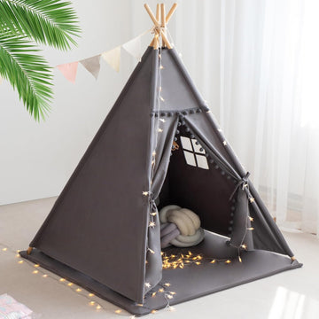 Teepee Tent for Kids with Mat, Star Lights, Carry Case, Cotton Canvas Playhouse, Foldable Tents, Portable Children