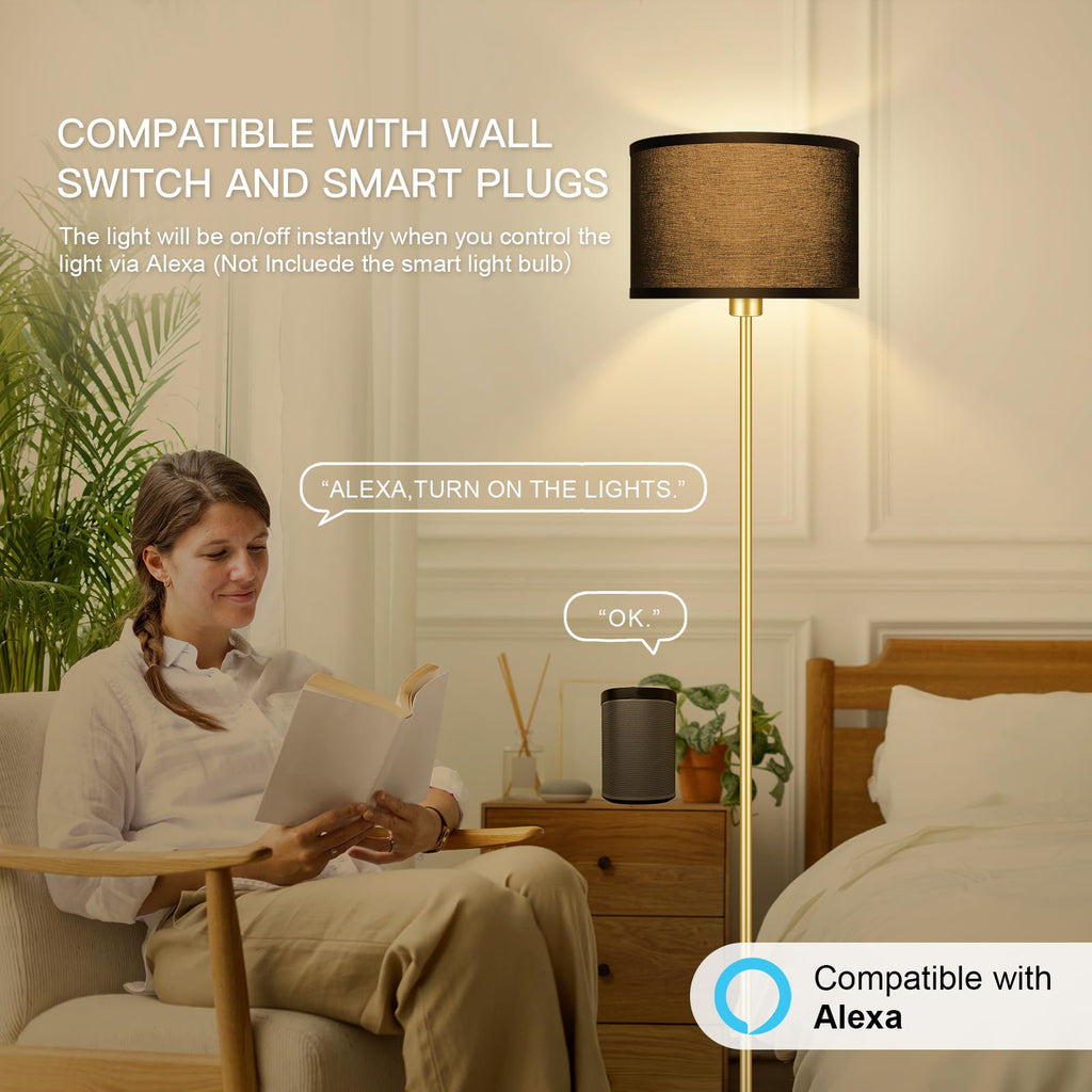 Gold Floor Lamps, Modern Bright Standing Lamp, Black Lamp Shades, Foot Switch, Simple Pole Lamps Corner Lamp, Den