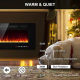 42" Ultra Thin Electric Fireplace Insert-ETL Certified, Recessed/Wall Mount, 3D Flame with Crystal