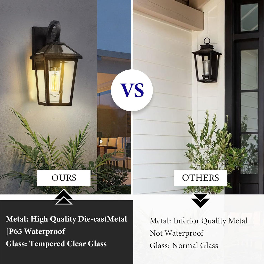 Outdoor Light Fixtures Wall Mount, Waterproof Exterior Wall Lanterns with Glass, Outside Wall Sconces