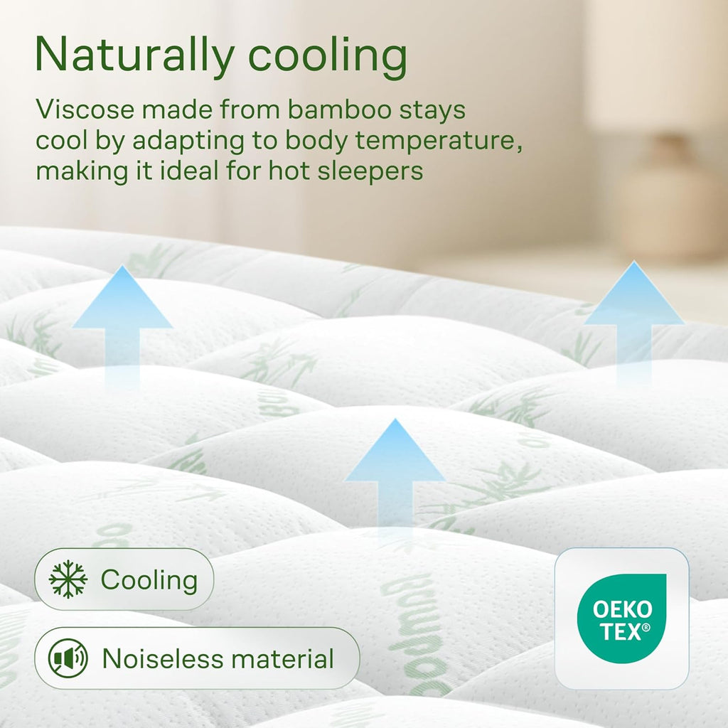 Ultra Soft & Cooling Mattress Topper - King Size | Rayon Derived from Bamboo, Pillow Top Mattress Pad, 20" Deep