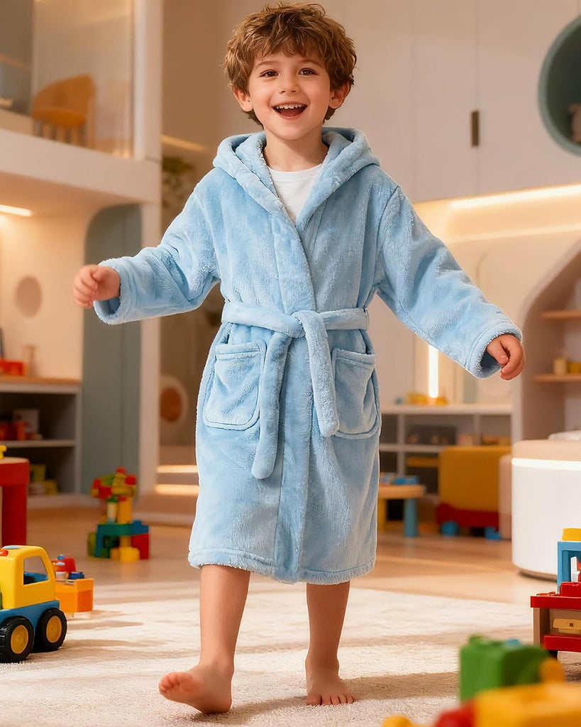Girls Fleece Hooded Robes, Warm Printed Bath Robe for Kids Soft Fuzzy Bathrobe for Gifts