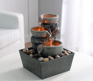 Decorative Indoor Fountain 3-Bowl Rockery Soothing Sound Tabletop Fountains Decor with Led Light/Some