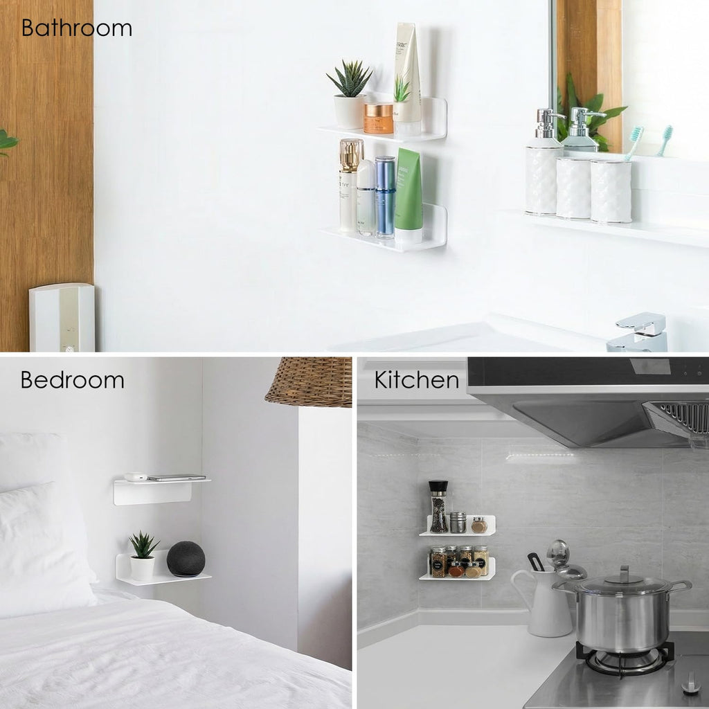 Acrylic Floating Wall Shelves White, No Drill, 9 Inch 2 Pack