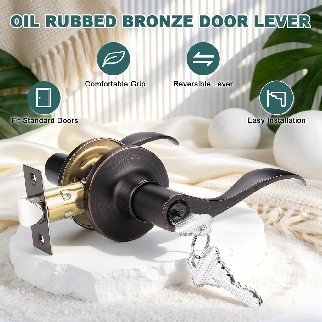 Entry Door Handles with Lock and Same Keys, Oil Rubbed Bronze Keyed Aliked Entry Door Lock Sets for Exterior &