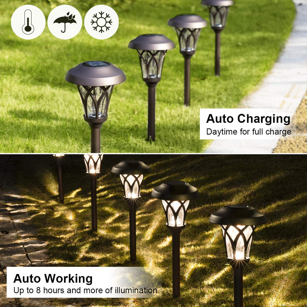 Solar Pathway Lights Outdoor, Metal Glass & ABS Landscape Lights