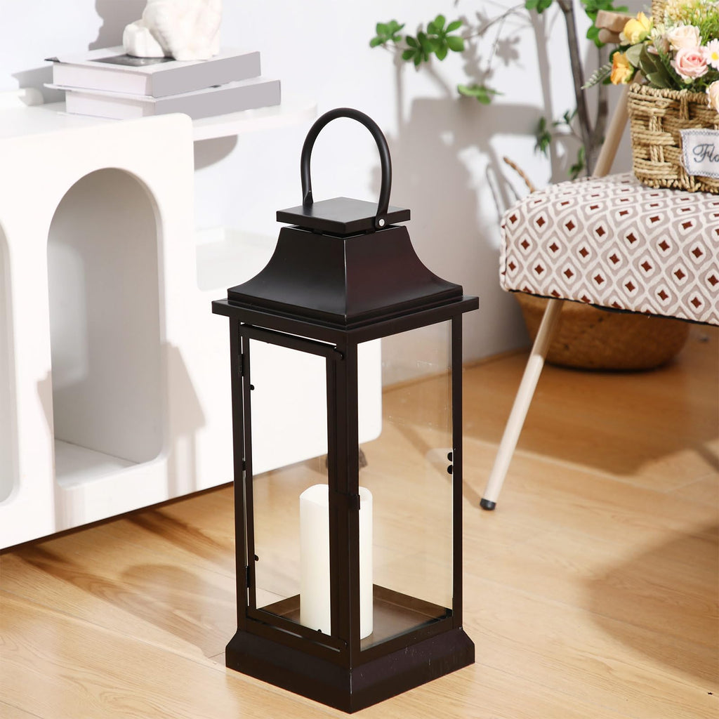 Farmhouse Large Lanterns for Outdoor 30 Inch Black Metal Lanterns with Glass Panels Hanging for Table Porch Vintage