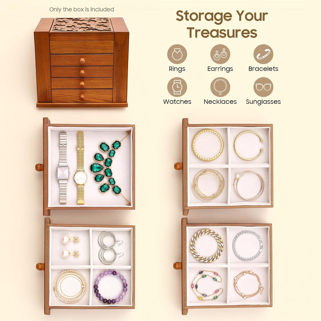 Walnut Wooden Jewelry Box 5 Layer Vintage Wood Jewelry Organizer