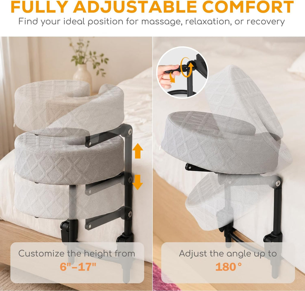 Massage Headrest for Bed, Adjustable Bed Face Cradle Holder with Armrest