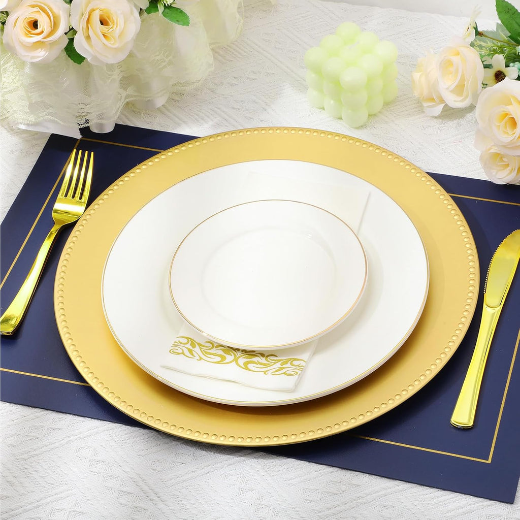 Charger Plates, Gold Plastic Reusable Dinner Charger Plates, 13'' Round Vintage Table Decoration, for Wedding - Set of 100