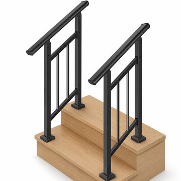 2 pack 2-Step Hand Rails for Outdoor Steps with Black Balusters