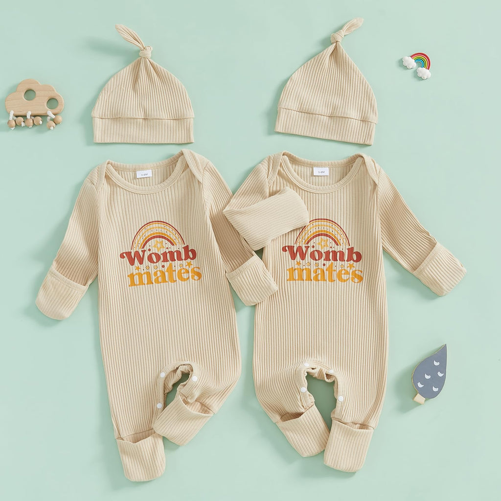 Newborn Baby Boy Girl Twins Matching Outfits Womb Mates Romper