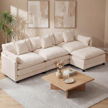 108" L-Shaped 3-Seater Modular Sectional Sofa with Ottoman