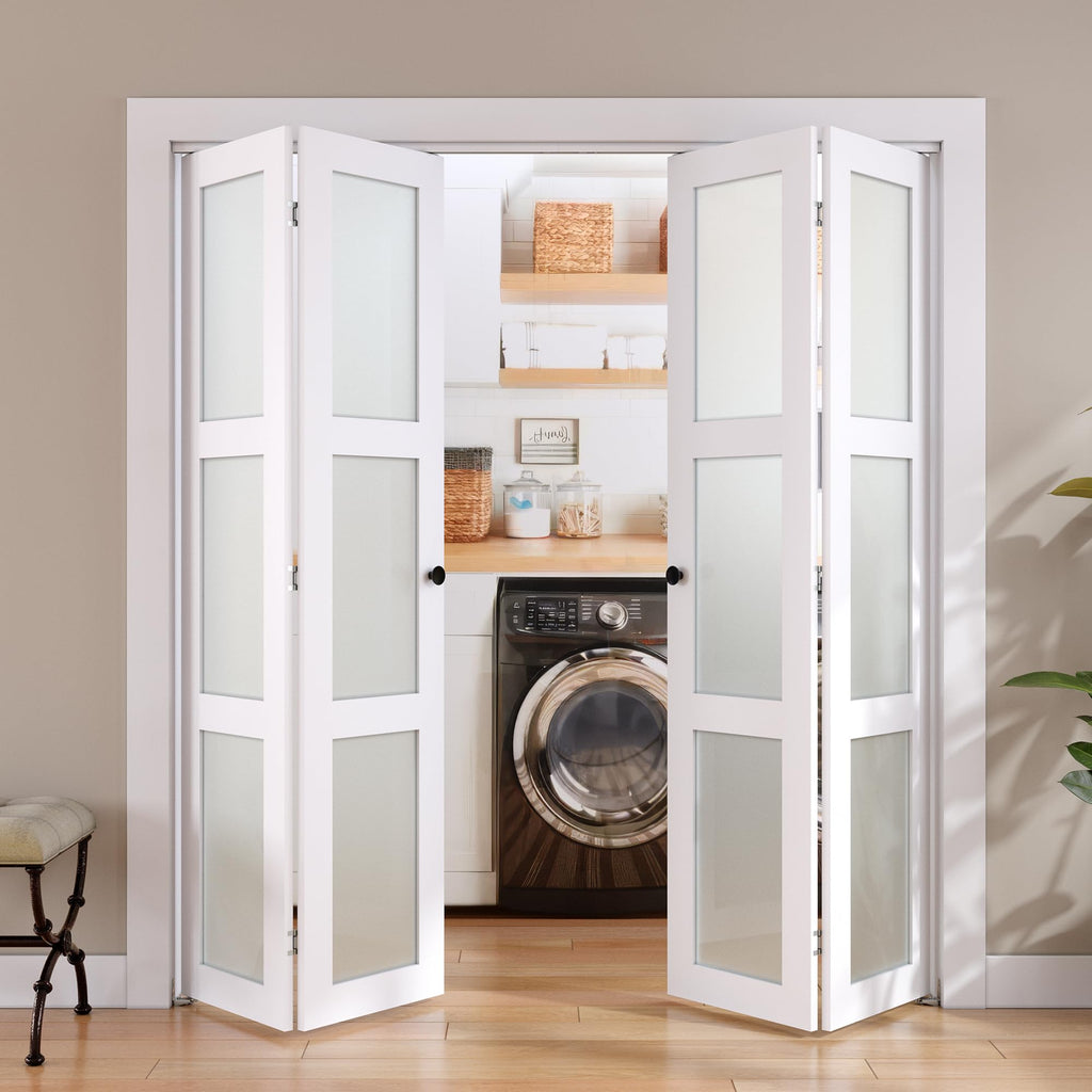 Bifold Door for 48"x 80" Opening, Tempered Frosted Glass, MDF