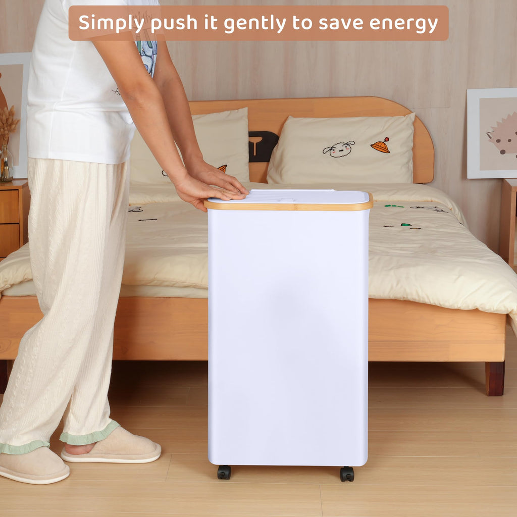 Slim Laundry Basket with Wheels,Narrow Hampers for Laundry(60L White)