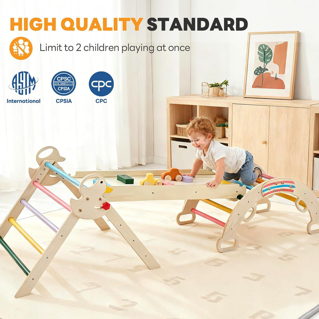 Triangle Set, Toddler Climbing Toys and Play Structure Indoor, in-1 Wooden Montessori Climbing Set with Arch, Ramp