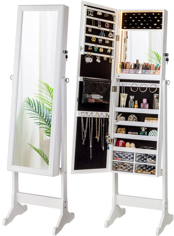 62.6" Standing Jewelry Armoire Cabinet with Storage Mirror