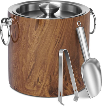 Ice Bucket with Lid & Tong- Well Made Insulated Stainless Steel Keep Ice Frozen Longer