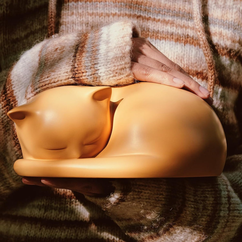 Cat Urn, Sleeping Resin Cremation Pet Urns for Cat Ashes, Orange