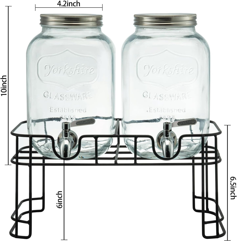 Gallon for Parties, 2PACK Beverage Dispenser with Stand, Ice Cylinder and Stainless Steel Spigot 100% Leakproof - Set of 2