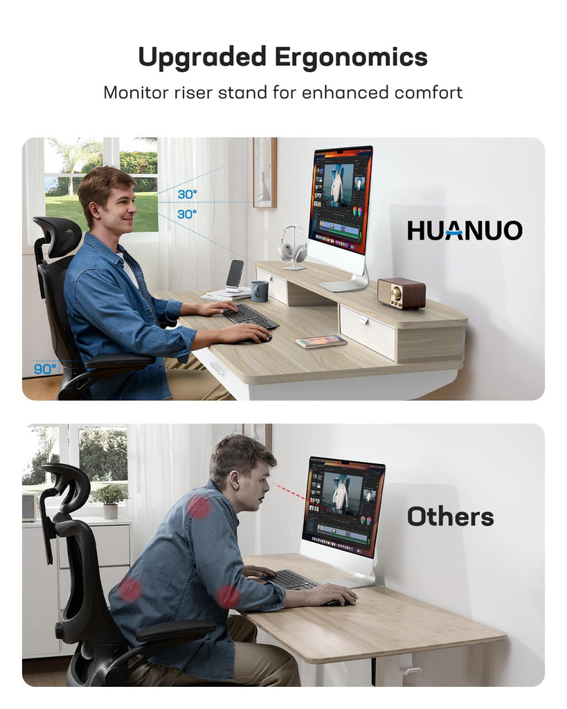 48 x 30 inch Electric Standing Desk with 2 Wood Drawers, Adjustable Height Sit Stand Desk, Ergonomic Stand up Desk