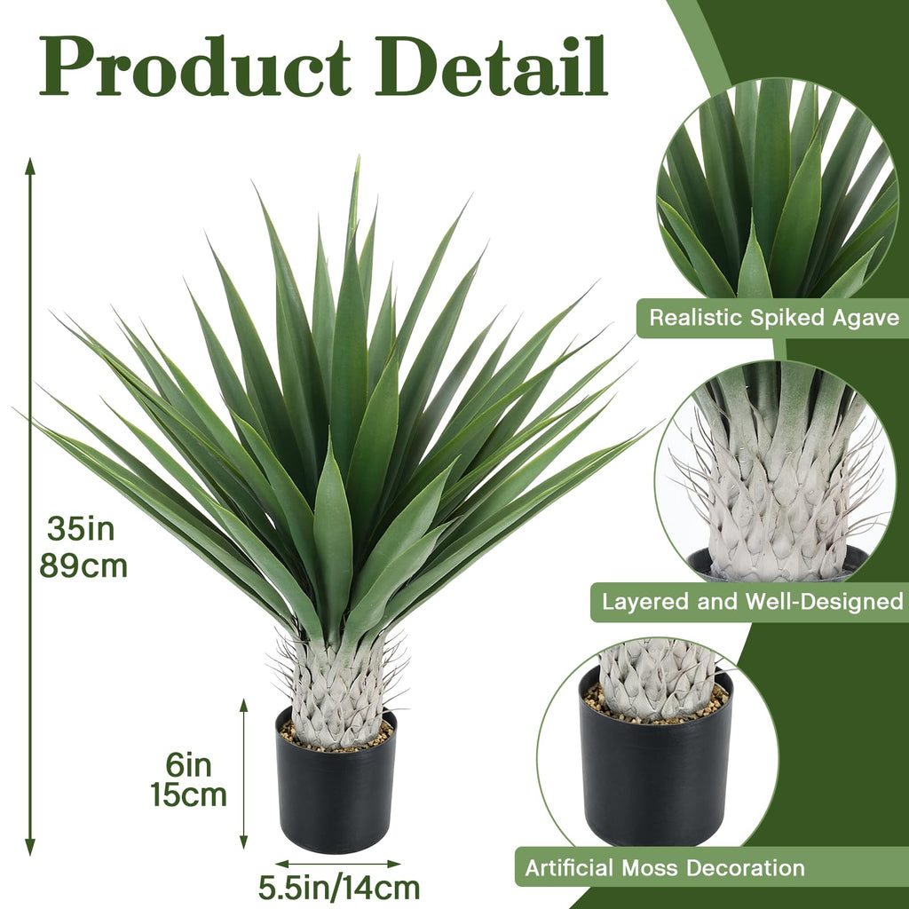 36 Inch Fake Plants, Artificial Agave Plant Outdoor Potted Snake Plant