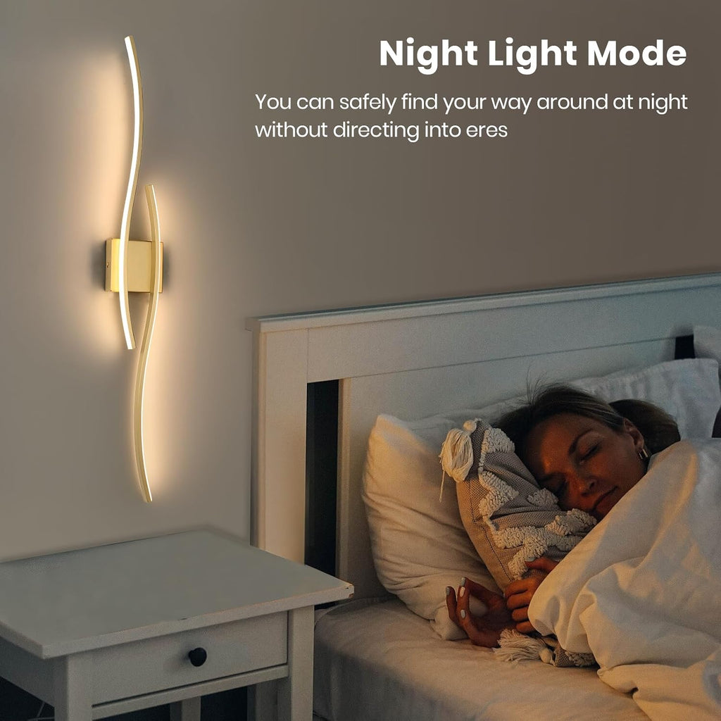 Modern LED Wall Sconce Set of Two with Remote Control, 40" Dimmable Wall Sconces Lighting Set of 2, Gold Wall Light