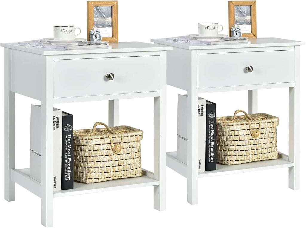 Nightstand Set of 2, Wood End Table with Drawer and Open Shelf, Night Stand , 2-Tier Bedside Table Bedroom Dorm, Easy