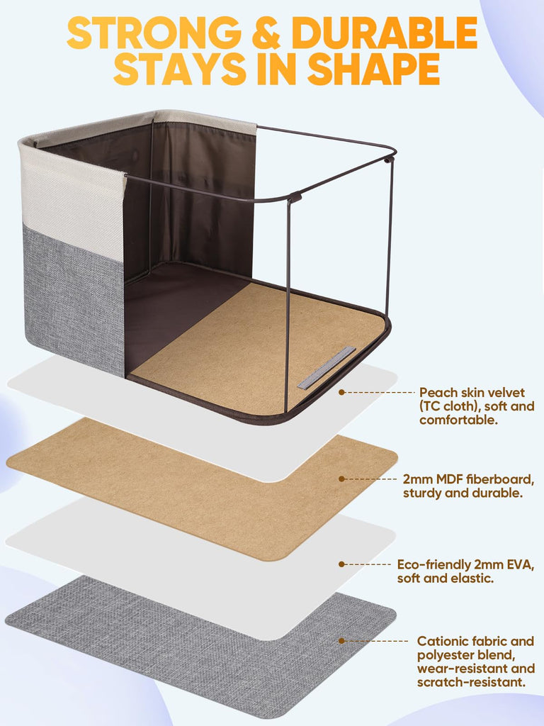 3 Pack Fabric Bins for Shelves, Decorative Baskets for Organizing, Shelf, Clothes, Home, Office (Grey, 15"x11"x9.5")