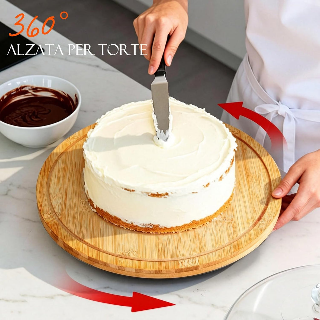 Rotating Bamboo Cake Stand with Shatterproof Acrylic Dome,11.8in