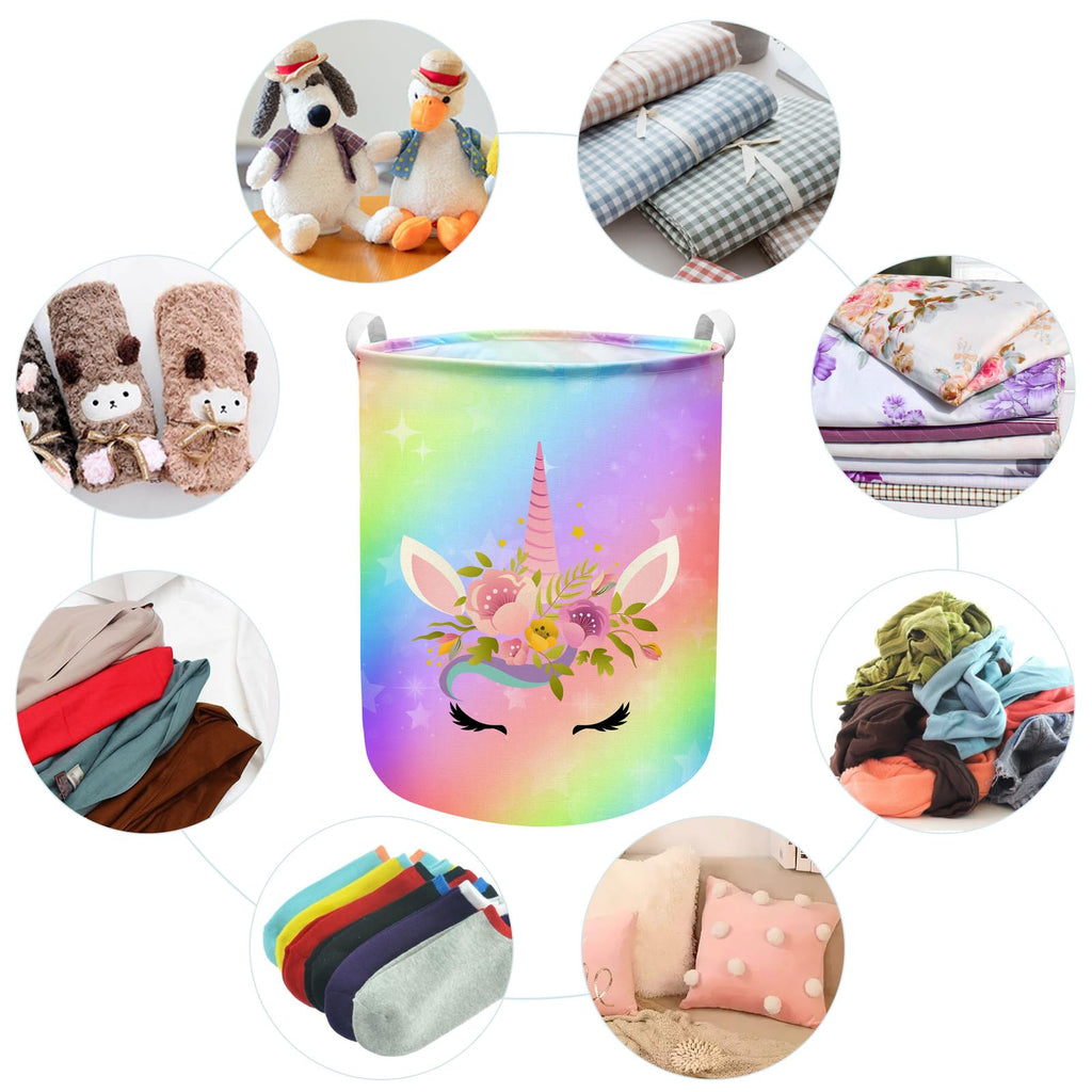 Unicorn Laundry Basket Hamper Large Sized Round Storage Basket Waterproof Bin Collapsible Laundry Basket for Room