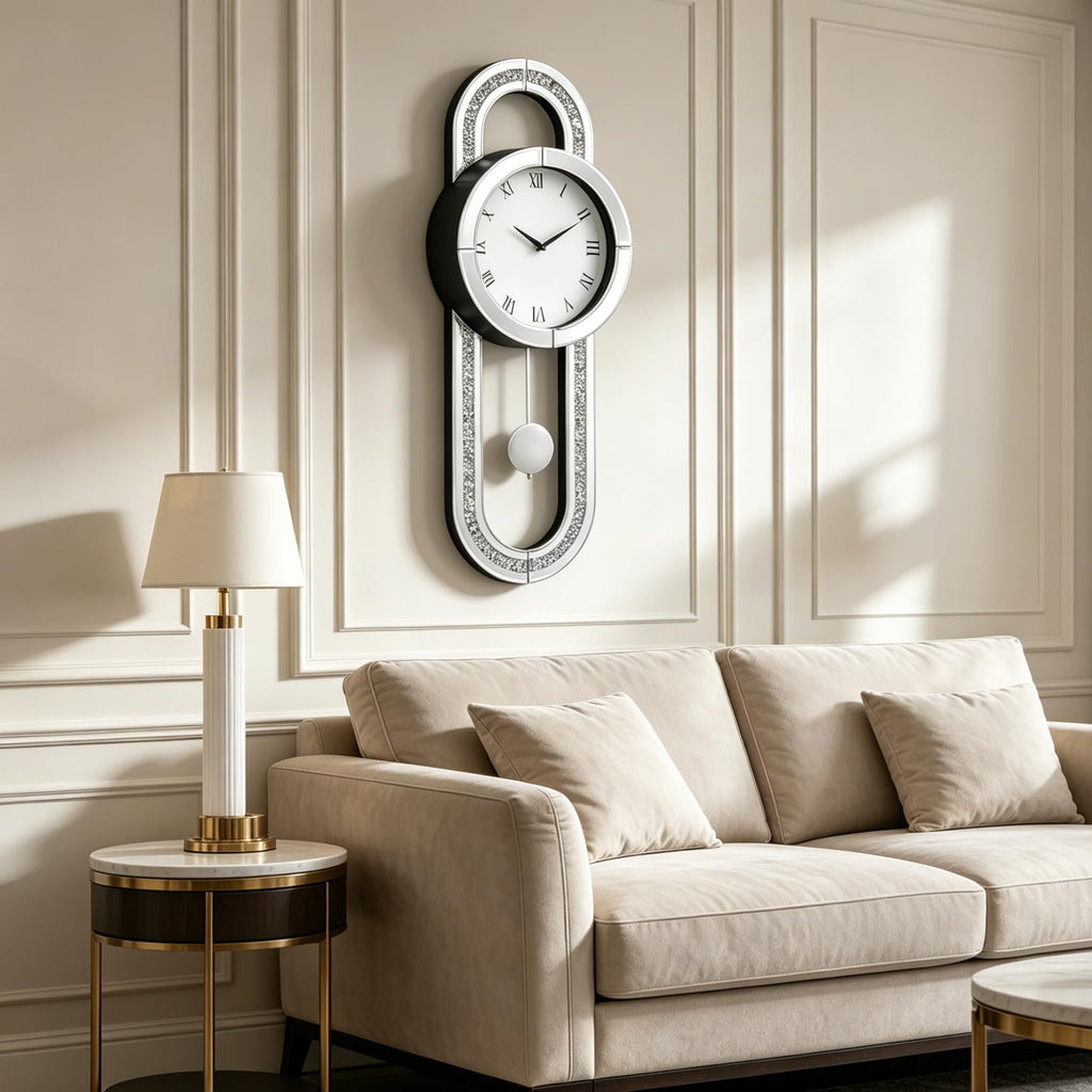 Decorative Wall Clock, 32" Mirrored Pendulum Clock