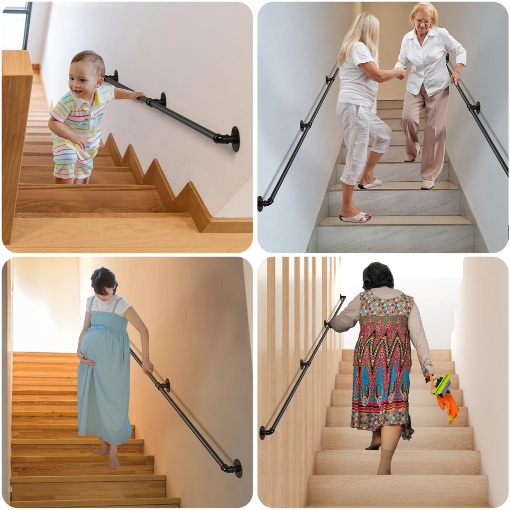 2Pack 4FT Stair Handrail 440LB Wall-Mount Metal Rail Indoor Outdoor