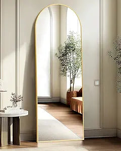 Arched Full Length Mirror, 56"X15" Standing Body Mirror for Wall, with Aluminum Alloy Frame, Dressing Room(Gold)